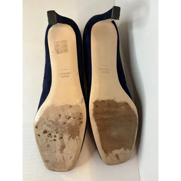 Stuart Weitzman Navy Blue Suede Square Toe Kitten Heel Pumps Shoes Womens 41 - Picture 5 of 7